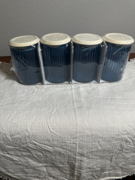 Target Other - Set of 4 Navy Blue Ribbed Ceramic Canisters with Cream Lids NWT